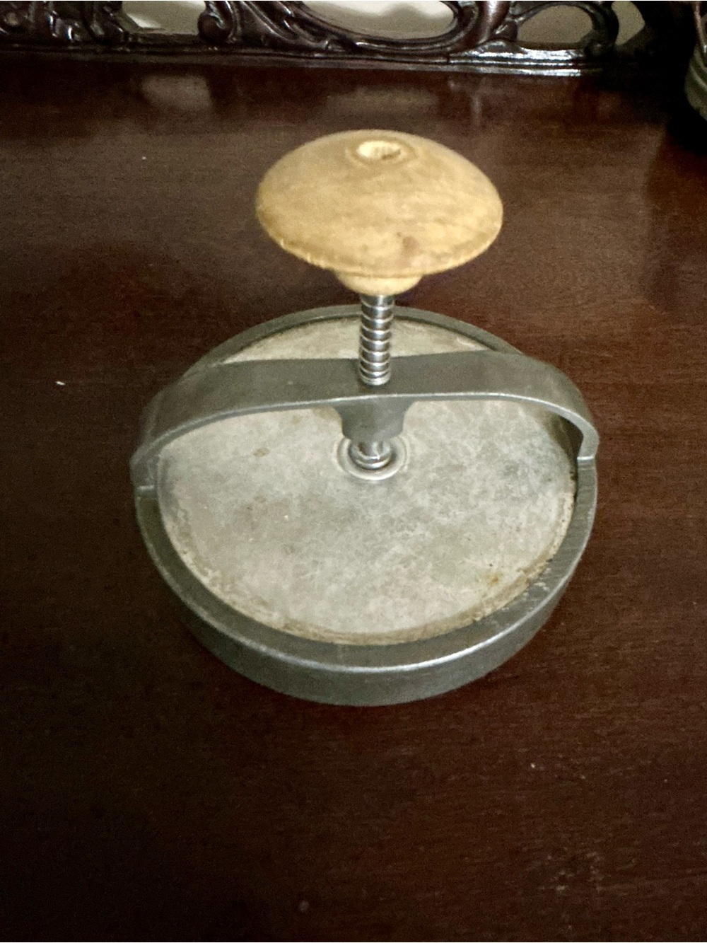Vintage Androck Aluminum Hamburger Press w/ Wooden Handle